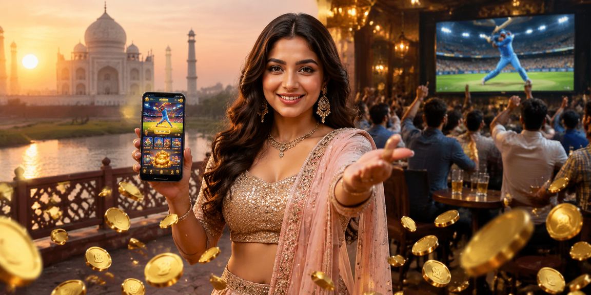 Elegant Taj Mahal with cricket betting theme in Bollywood colors