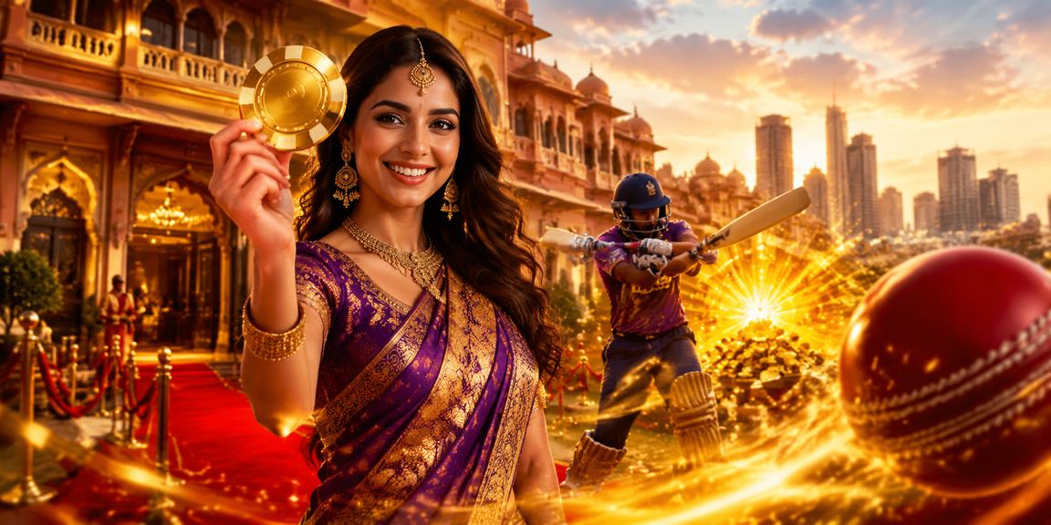Bright IPL cricket betting ambiance with festive red and gold colors