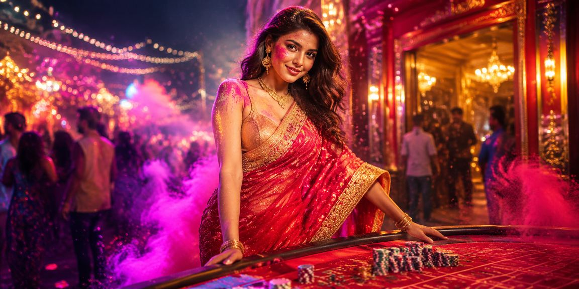 Indian woman enjoying casino entertainment in vibrant saree